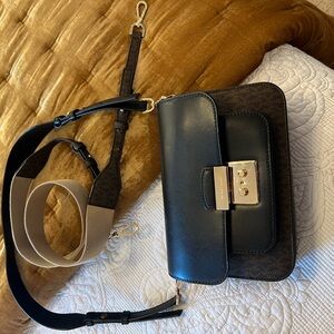 Michael Kors Black and Brown Shoulder & Crossbody Bag with Gold Accents